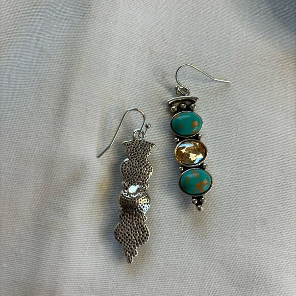 Retro Style Faux Turquoise and Rhinestone Earrings Southwest - Picture 3 of 5